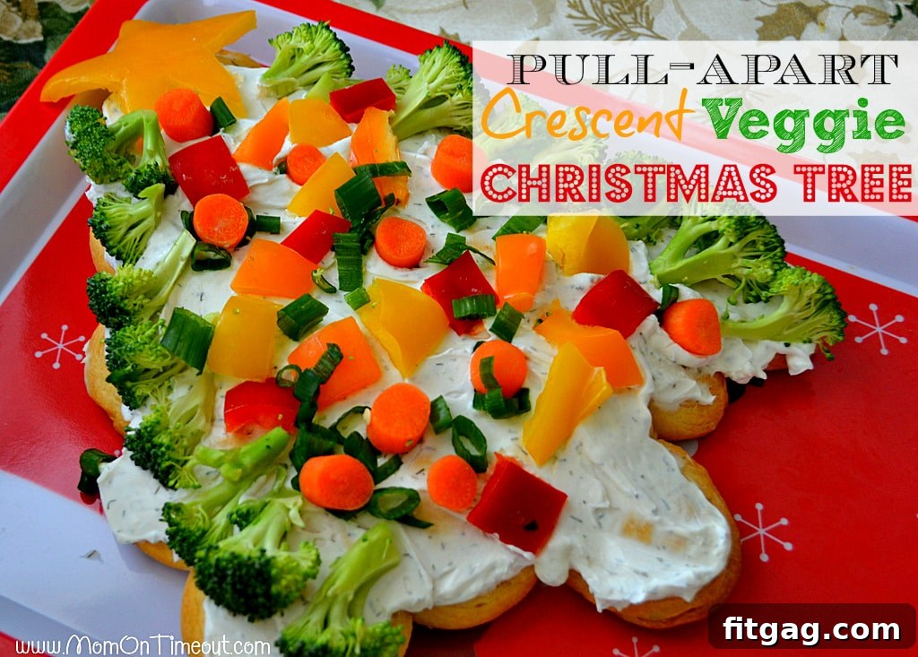 A festive Pull-Apart Crescent Veggie Christmas Tree, ready to be served.