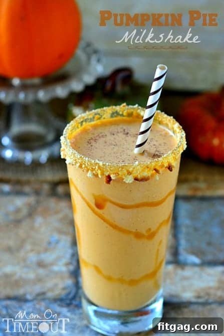 This Pumpkin Pie Milkshake is the perfect way to celebrate fall! It's like Pumpkin Pie in a glass - but better and so much EASIER! Pumpkin Pie Milkshake with whipped cream and spice topping