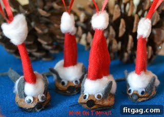 Two completed Santa Mouse Ornaments ready for the Christmas tree