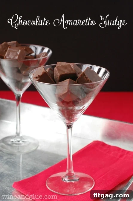 Chocolate Amaretto Fudge: An Easy 4-Ingredient Recipe Gorgeous image of a square of Chocolate Amaretto Fudge, inviting you to try this easy 4-ingredient recipe