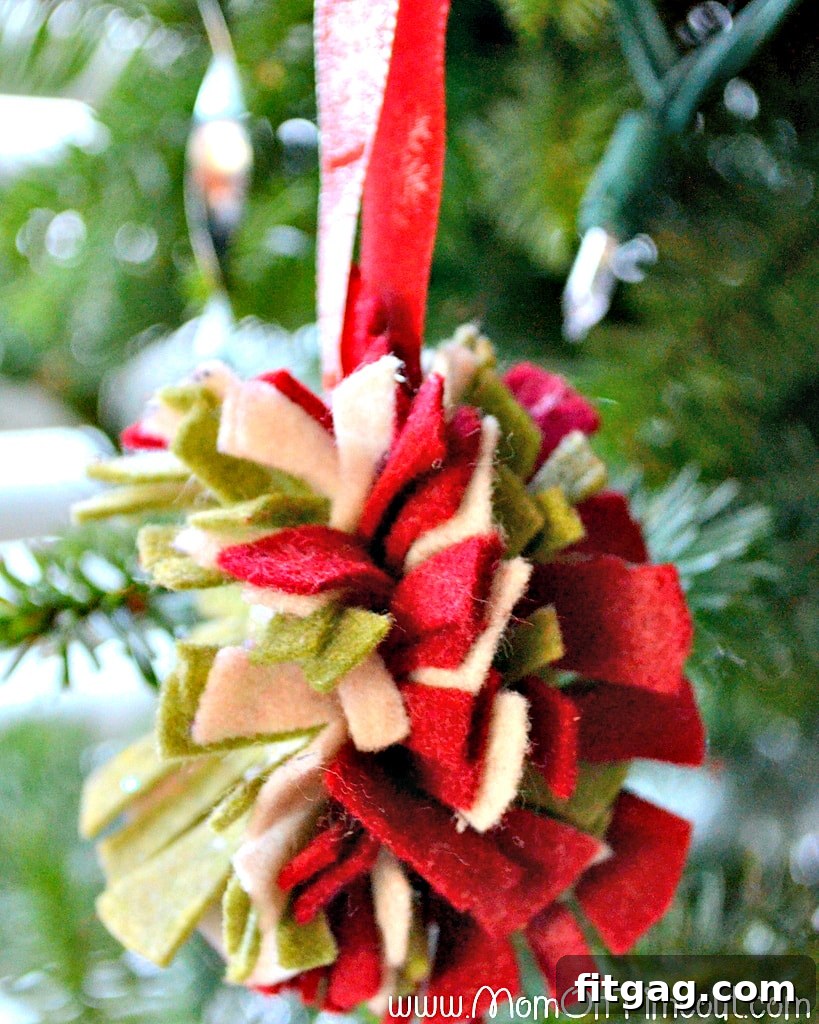 Side view of the finished DIY felt flower ornament