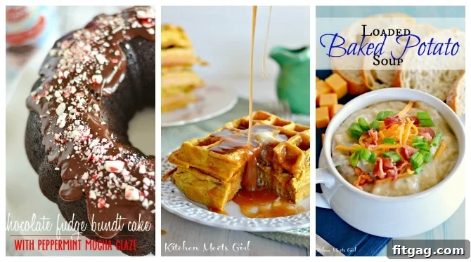 Decadent White Chocolate Cherry Fudge 2 A collage of delicious recipes from Kitchen Meets Girl, including Chocolate Fudge Bundt Cake, Pumpkin Waffles with Apple Cider Syrup, and Loaded Baked Potato Soup.