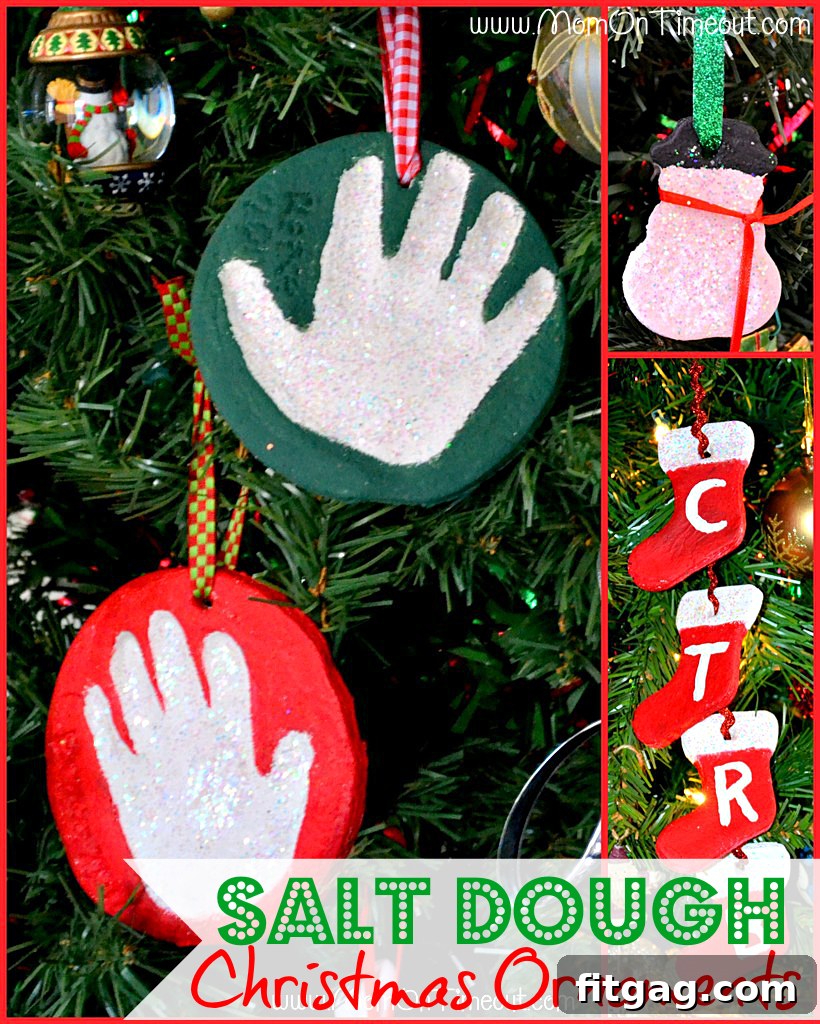 Beautifully crafted salt dough Christmas ornaments displayed on a tree, ready for the holidays
