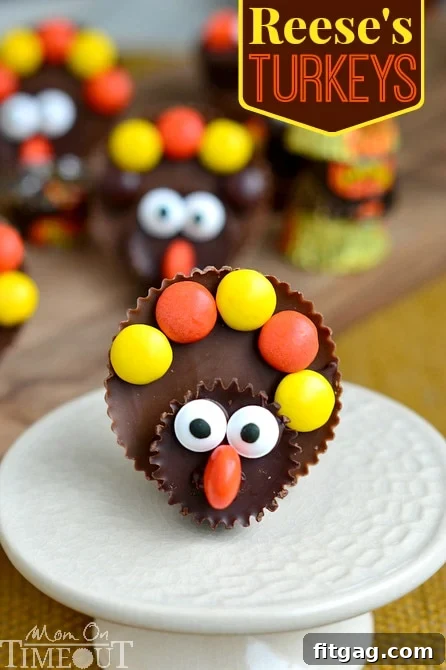Reese's Turkeys: Easy Thanksgiving Treat Cute Reese's Turkeys, an easy no-bake Thanksgiving dessert perfect for kids and adults. | MomOnTimeout.com