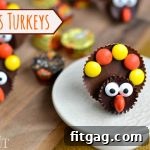 Final Reese's Turkeys on a white background, ready to be served for Thanksgiving.