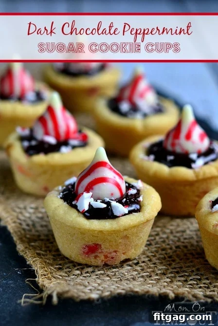 A close-up of a Dark Chocolate Peppermint Sugar Cookie Cup, showing its perfect holiday presentation and mouth-watering appeal.