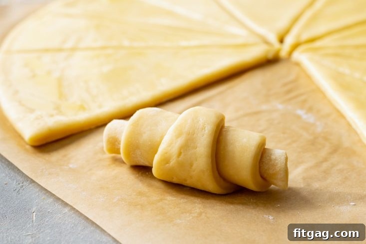 Hand-Rolled Crescent Rolls Ready for Their Second Rise