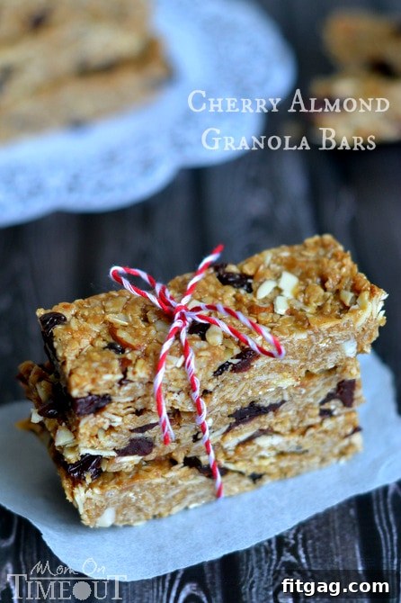 Homemade Granola Bars are SO much better than store bought! Chewy, 10 minutes to make and NO BAKE! You're going to love these Cherry Almond Granola Bars! Homemade Cherry Almond Granola Bars