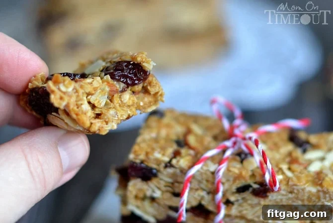 Homemade Granola Bars are SO much better than store bought! Chewy, 10 minutes to make and NO BAKE! You're going to love these Cherry Almond Granola Bars! Granola bars tied with string, ready for gifting
