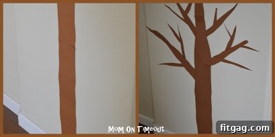 Attaching the Thanksgiving Tree Trunk to the Wall
