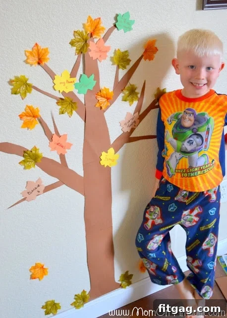 Our Family's Beautiful Thanksgiving Gratitude Tree Full of Leaves