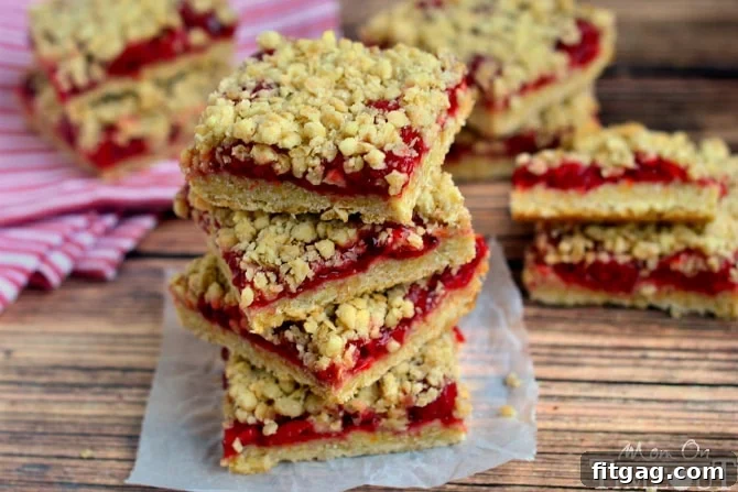 Easy 4-ingredient Cherry Oatmeal Crumble Bars, a simple and delicious dessert recipe.
