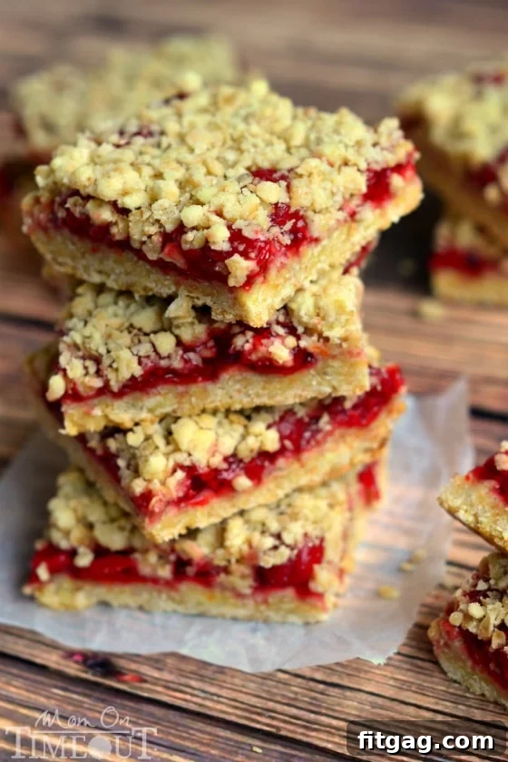 Family-favorite Cherry Oatmeal Crumble Bars: a quick and easy dessert with just 4 ingredients.