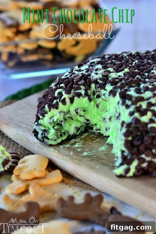 Delicious Mint Chocolate Chip Cheese Ball with mini chocolate chips - perfect dessert or party appetizer