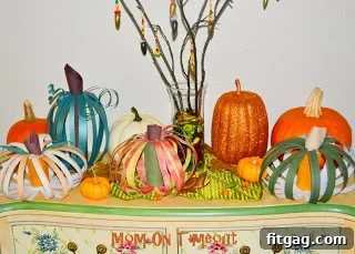 Versatile Scrappy Pumpkins for Every Fall Style A collection of handmade Scrappy Pumpkins in various sizes and colors, perfect for fall decoration.