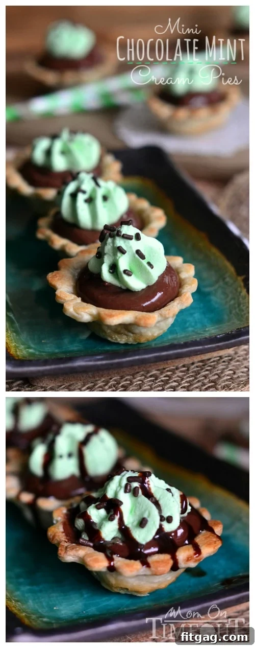 Stacked Mini Chocolate Mint Cream Pies, showcasing their height and beautiful presentation.