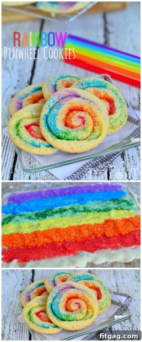 A stack of colorful Rainbow Pinwheel Cookies, perfect for St. Patrick's Day celebrations or any festive party.