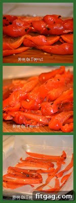 Roasted red bell peppers cut into strips