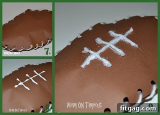 A three-image collage showcasing finished brown paper footballs, complete with white yarn laces, ready for creative play