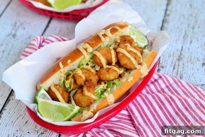 Finished Easy Shrimp Po' Boy Sandwiches ready to serve.