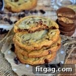 A delicious Reese's Stuffed Giant Chewy Chocolate Chip Cookie.