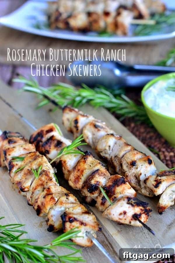 Mouthwatering Rosemary Buttermilk Ranch Chicken Skewers, perfectly grilled and ready to serve