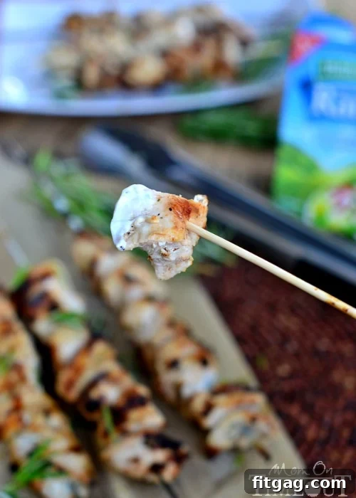 Plated Rosemary Buttermilk Ranch Chicken Skewers with fresh herbs