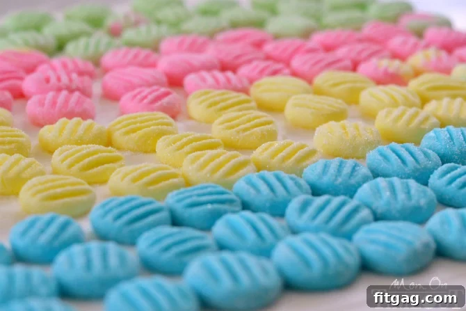 Close-up of a platter of assorted Pretty Pastel Mint Patties, showcasing their vibrant yet soft colors. Ideal for Easter and Spring celebrations.