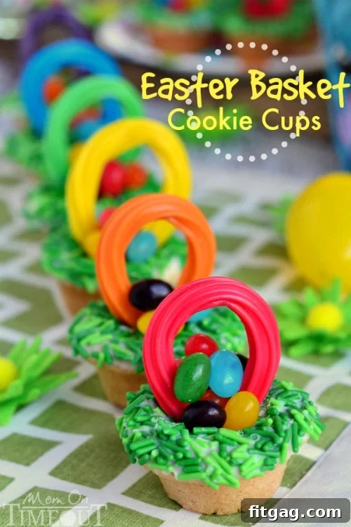 Completed Easter Basket Cookie Cups ready for a holiday celebration