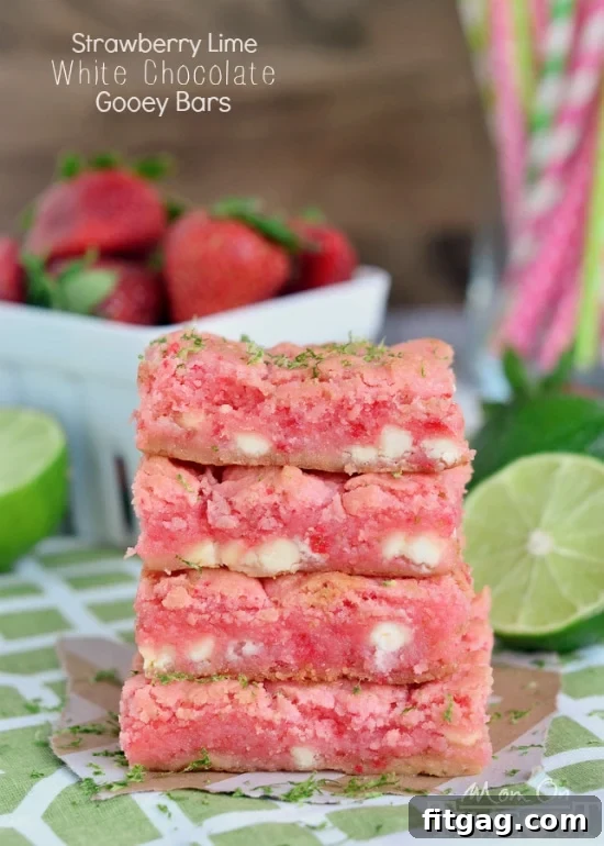 Delicious Strawberry Lime White Chocolate Gooey Bars for spring and summer These Strawberry Lime White Chocolate Gooey Bars will make the perfect spring or summer time treat!