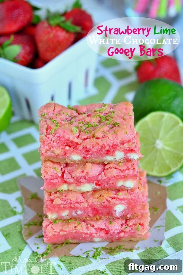 Gooey and delicious: Strawberry Lime White Chocolate Bars Perfectly baked Strawberry Lime White Chocolate Gooey Bars, ready to be enjoyed