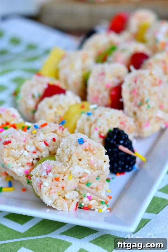 Close-up of Funfetti Rice Krispies Treats, showing colorful sprinkles