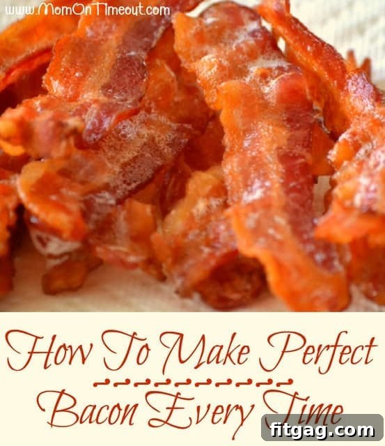 Deliciously crispy oven-baked bacon strips, perfectly golden brown and ready to eat, promising a mess-free cooking experience every time.