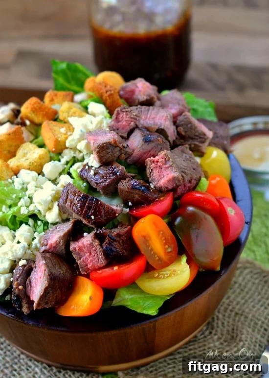 Beautifully plated Balsamic Honey Grilled Steak Salad with Vinaigrette
