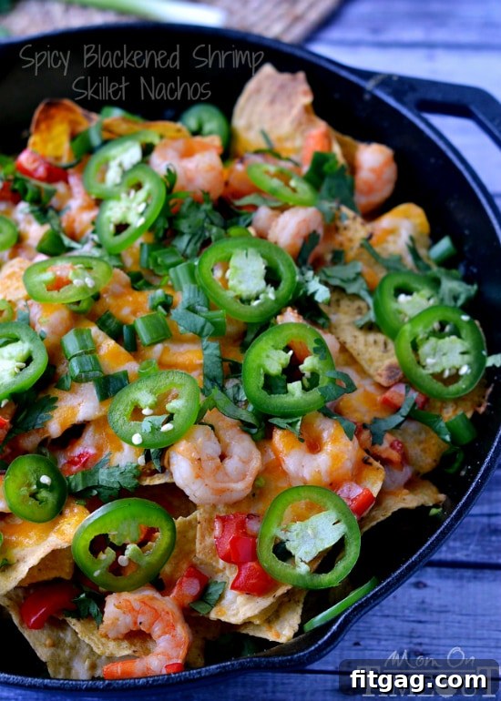Zesty Blackened Shrimp Skillet Nachos 3 Spicy Blackened Shrimp Skillet Nachos. Nachos for grown-ups in just 7 minutes. | MomOnTimeout.com