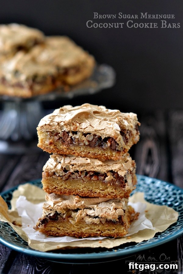 Golden Coconut Meringue Bars 6 Delicious Brown Sugar Meringue Coconut Cookie Bars on a serving platter