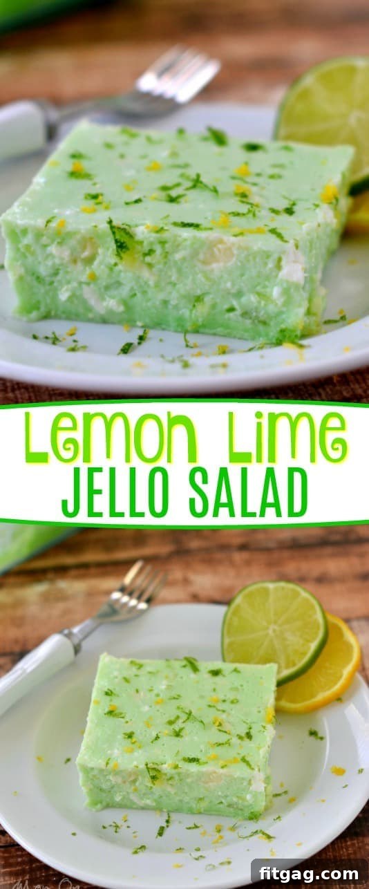 This delicious Lemon Lime Jello Salad is a family-favorite recipe made with cottage cheese and pineapple! It's requested ALL the time by friends and family and is SUPER easy! // Mom On Timeout #salad #jello #recipe #momontimeout #easy #easyrecipe #pineapple