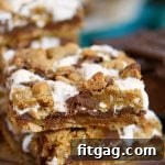 Reese's Peanut Butter S'mores Oatmeal Cookie Bars recipe title