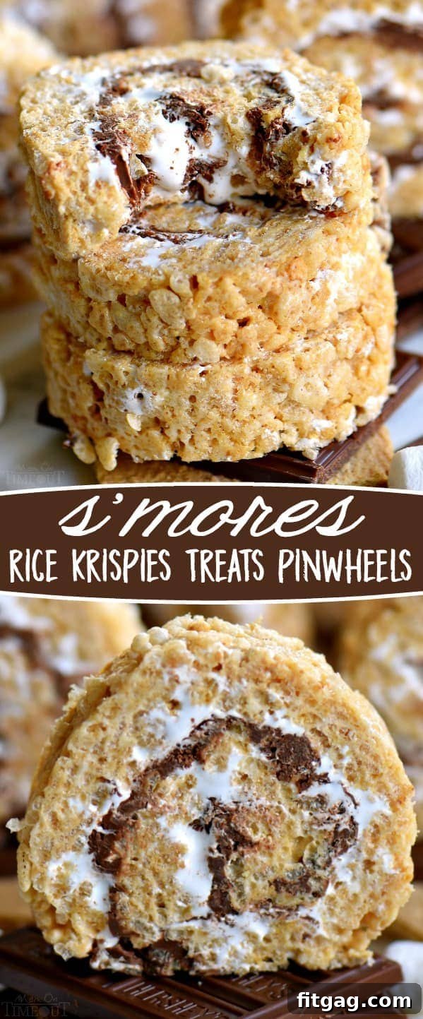 A final close-up of S'mores Rice Krispies Treats Pinwheels, highlighting their vibrant colors and perfect spiral shape, a delightful no-bake dessert.