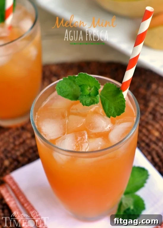 Several glasses of Melon Mint Agua Fresca served over ice with a beautiful background, emphasizing its appeal as a summer drink. #refreshing #drinkrecipe #cantaloupe #mint