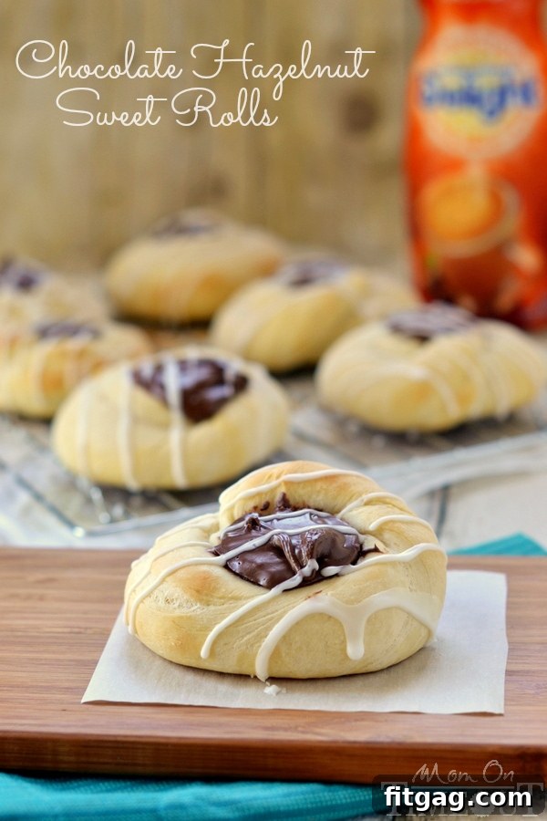 Close-up of Chocolate Hazelnut Sweet Rolls with a generous glaze