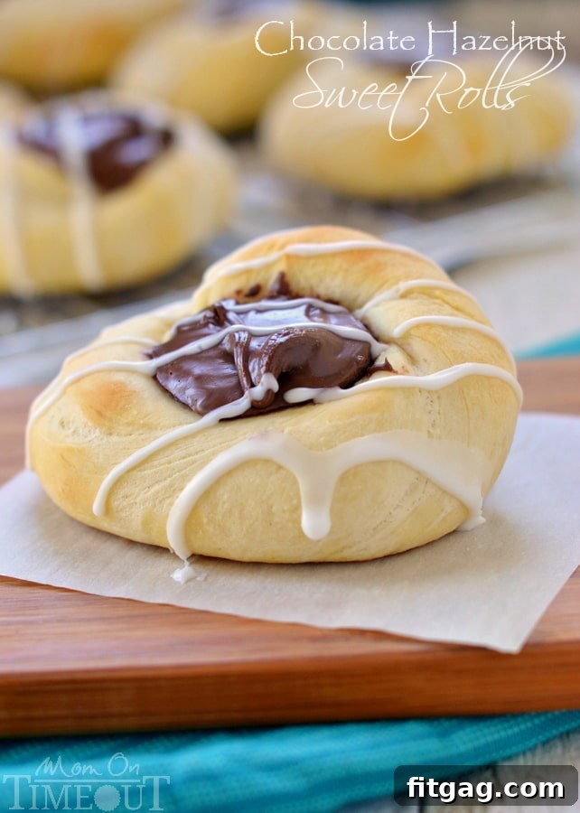 Finished Chocolate Hazelnut Sweet Rolls with glaze, ready to serve