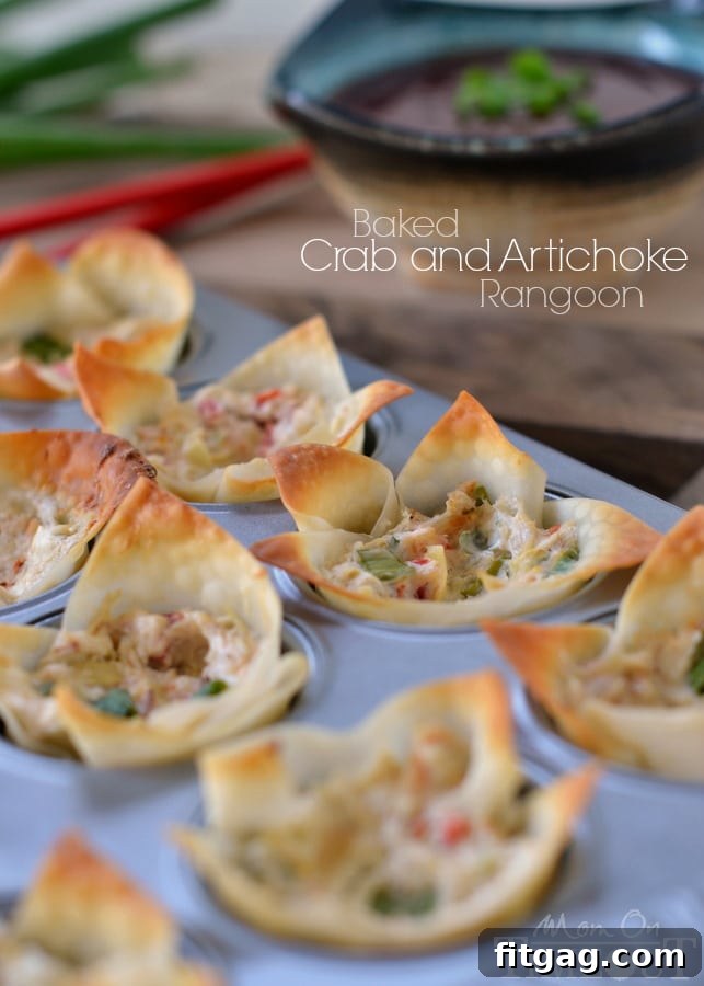Baked Crab and Artichoke Rangoon made with cream cheese! | MomOnTimeout.com | #appetizer #recipe #crab