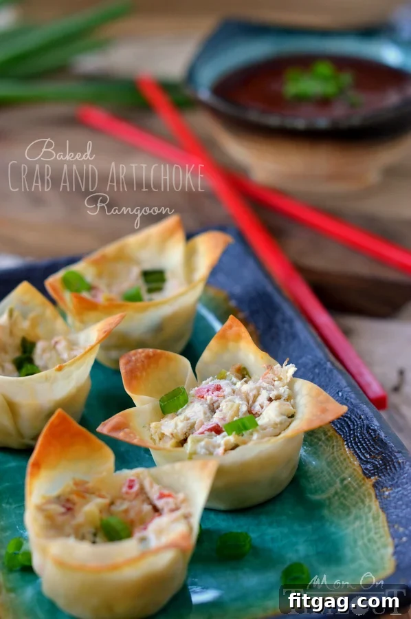 Baked Crab and Artichoke Rangoon made with cream cheese! | MomOnTimeout.com | #appetizer #recipe #crab