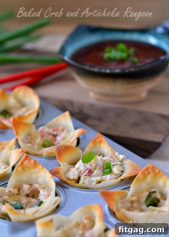 Baked Crab and Artichoke Rangoon made with cream cheese! | MomOnTimeout.com | #appetizer #recipe #crab