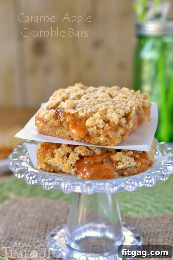 Decadent Caramel Apple Crumble Bars 3 Delicious Caramel Apple Crumble Bars featuring a rich apple filling and oat crumble