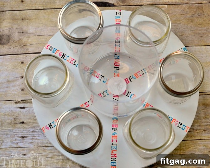 Arranging jars on the homework station turntable to plan the layout