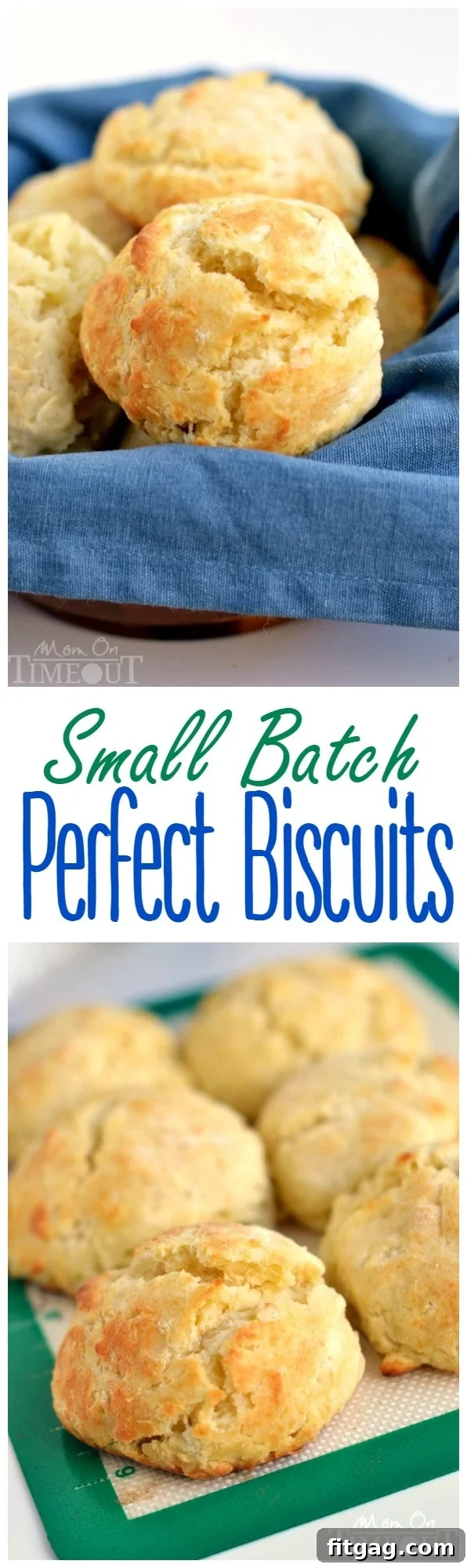 Small Batch Biscuits Step-by-Step Visual Guide A collage featuring three enticing images of small batch biscuits: a basket full, biscuits on a baking sheet, and biscuit dough with a rolling pin.