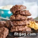 no bake cookies stacked on brown cutting board