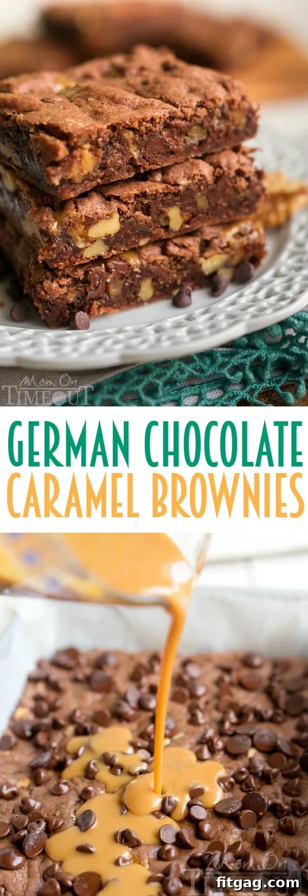 Stacked German Chocolate Caramel Brownies, moist and rich